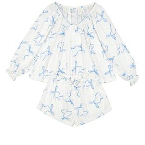 Women's Piyama Bow Heidi Sleep Pajama Set - Blue and White
